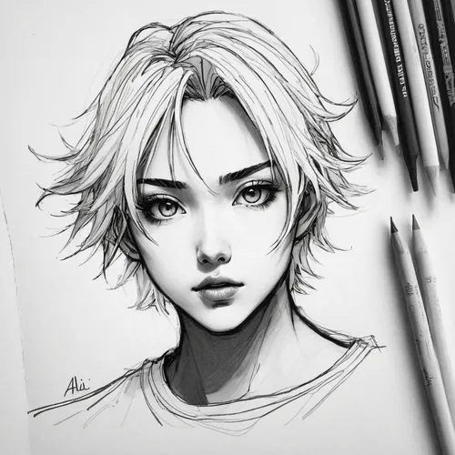 Sketch an easy anime portrait of a famous character,charcoal pencil,graphite,mechanical pencil,charcoal,copic,girl drawing,pencil drawing,girl portrait,sketch,pencil and paper,setter,pencil,study,rose