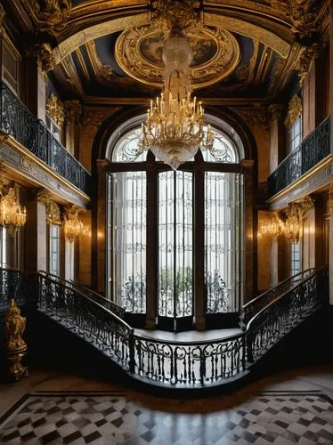 royal interior,enfilade,entrance hall,ritzau,foyer,hallway,europe palace,ornate room,hermitage,rosenkavalier,villa cortine palace,nymphenburg,mikhailovsky,cochere,palazzo,versailles,palladianism,baroque,staircase,corridor,Illustration,Black and White,Black and White 16