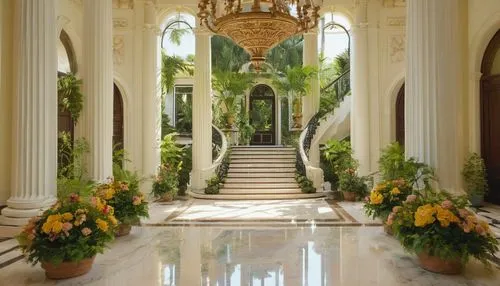 foyer,hallway,ritzau,palladianism,entrance hall,cochere,entryway,orangerie,beverly hills hotel,corridor,conservatory,entranceway,orangery,marble palace,enfilade,lobby,house entrance,bahai,atriums,palazzo,Illustration,Paper based,Paper Based 17