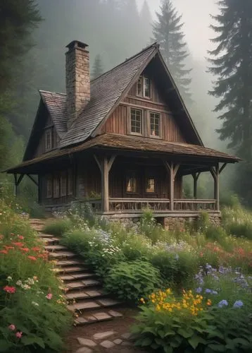 house in the forest,wooden house,house in mountains,house in the mountains,summer cottage,country cottage,forest house,cottage,beautiful home,the cabin in the mountains,log home,little house,log cabin,traditional house,country house,lonely house,home landscape,dreamhouse,small house,witch's house,Illustration,Realistic Fantasy,Realistic Fantasy 28