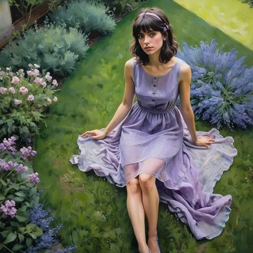 girl in the garden,girl in flowers,girl lying on the grass,donsky,la violetta,violetta,Illustration,Realistic Fantasy,Realistic Fantasy 28