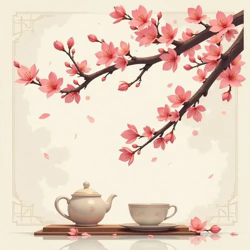 tea zen,japanese floral background,japanese sakura background,japanese tea,blooming tea,tea ceremony,Unique,Design,Character Design