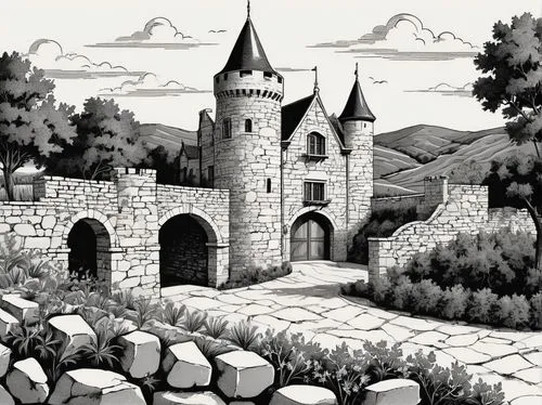 castle of the corvin,cerebus,medieval castle,knight's castle,carcassone,castle keep,castle ruins,castle iron market,castel,stone towers,city walls,riftwar,castles,castle,templar castle,peter-pavel's fortress,ruined castle,castleguard,medieval town,castle wall,Illustration,Black and White,Black and White 33