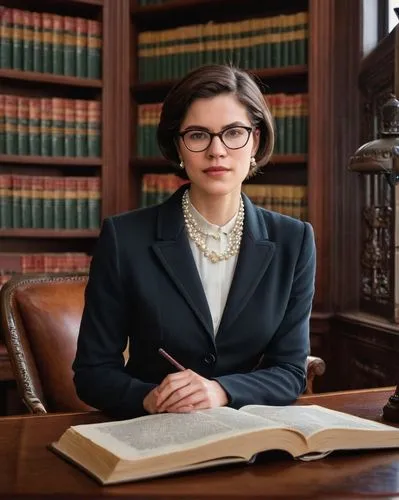 Harvard University, interior design, luxurious, elegant, mature lady, professor, bespectacled, short hair, minimal makeup, formal wear, long skirt, blazer, pearl necklace, sitting, reading, wooden des