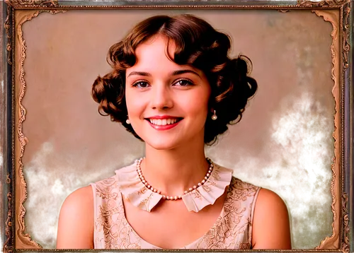 vintage female portrait,florinda,vintage girl,vintage woman,avonlea,retro frame,pearl necklace,teresa wright,rose woodruff,winona,rosalind,flapper,dorthy,colorization,ann margarett-hollywood,gwtw,genovia,myrna,vintage background,vintage angel,Illustration,Japanese style,Japanese Style 06