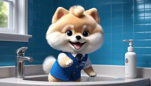 bidet,kiribath,pomeranian,washing hands,wash hands,bath toy,wash your hands,cute cartoon character,toilet brush,bath,cute fox,mascot,bath ball,wash,mayor,corgi,furta,welschcorgi,loo,hygiene,Unique,3D,3D Character