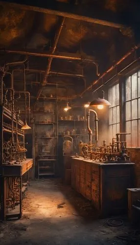 chemical laboratory,victorian kitchen,distillation,apothecary,engine room,laboratories,laboratory,kitchen interior,the kitchen,kitchen,manufactory,soap shop,precipitator,kitchens,laboratorium,perfumery,brandy shop,the boiler room,kerosene,cold room,Photography,General,Cinematic