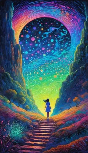 the mystical path,rainbow bridge,astral traveler,magical adventure,psychedelic art,heaven gate,colorful light,pathway,passage,journey,magical,pilgrimage,descent,exploration,luminous,fantasia,lsd,ascending,dimensional,travelers,Conceptual Art,Daily,Daily 31