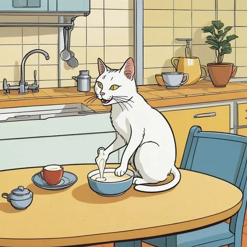 cat drinking tea,korin,domestic cat,cartoon cat,cat's cafe,tea party cat,Illustration,Children,Children 02