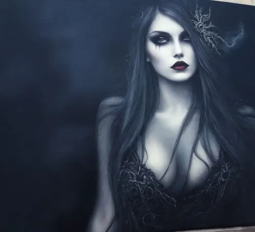 mesmerizing painting,gothic portrait,dark art,gothic woman,chalk drawing,vanderhorst,viveros,charcoal drawing,sirenia,behenna,vampire lady,malefic,hekate,hecate,selene,vampire woman,isoline,lilith,ara