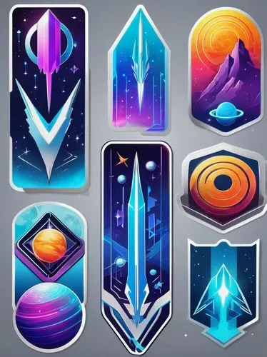 Therian logo, futuristic, sci-fi, metallic material, silver and blue colors, sleek lines, geometric shapes, 3D effect, glowing accents, neon lights, space-themed background, distant stars, planets, ga