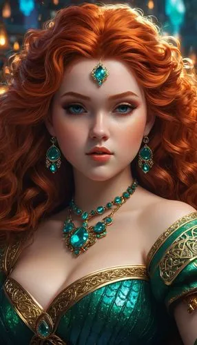 merida,celtic queen,princess anna,elsa,celtic woman,moana,fantasy portrait,fantasy woman,ariel,fantasy art,tiana,cinderella,sorceress,green mermaid scale,the enchantress,fantasy picture,caerula,redheads,venetia,jaya,Photography,General,Fantasy