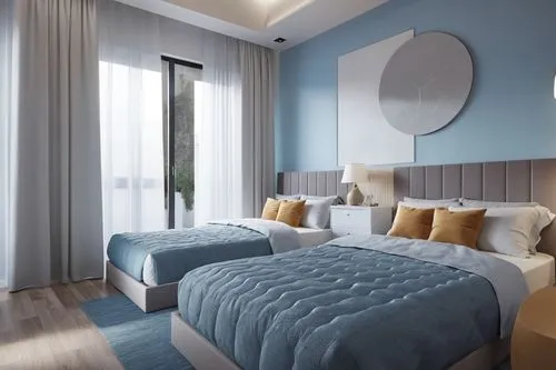 baby blue wall and grey floor,guestrooms,3d rendering,modern room,guest room,headboards,blue pillow,blue room,guestroom,render,sleeping room,bedroomed,bedrooms,search interior solutions,modern decor,i