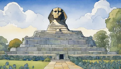 the sphinx,sphinx,sphinx pinastri,el salvador dali,maya civilization,old man of the mountain,russian pyramid,chichen-itza,the moai,pyramid,monuments,step pyramid,the statue,stone statues,moai,temples,mausoleum ruins,stone pyramid,obelisk tomb,chichen itza,Illustration,Retro,Retro 23