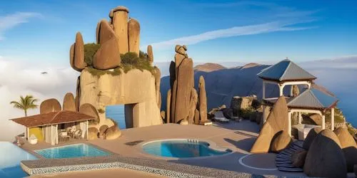 sand sculptures,3d render,sand castle,futuristic landscape,floating islands,desert desert landscape,3d rendering,santorini,desert landscape,desert background,3d rendered,3d fantasy,floating island,cube stilt houses,seaside resort,render,dunes house,virtual landscape,popeye village,stone desert,Photography,General,Realistic