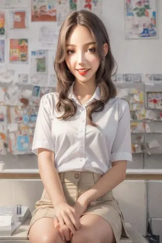 Summer school uniform, short miniskirt, painting on the wall, smile, classroom,samcheok times editor,joy,postmistress,wonju,nana,clc,winner joy,akimoto,sumin,secretarial,dami,heyne,businesswoman,lotte