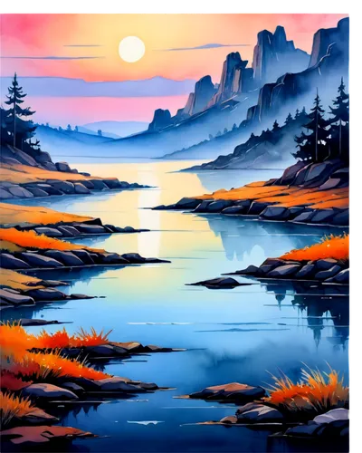 river landscape,landscape background,evening lake,waterscape,fantasy landscape,small landscape,coastal landscape,salt meadow landscape,water scape,nature landscape,an island far away landscape,desert landscape,sea landscape,watercolor background,high landscape,mountain landscape,landscape,futuristic landscape,mountainlake,landscape nature,Illustration,Realistic Fantasy,Realistic Fantasy 25