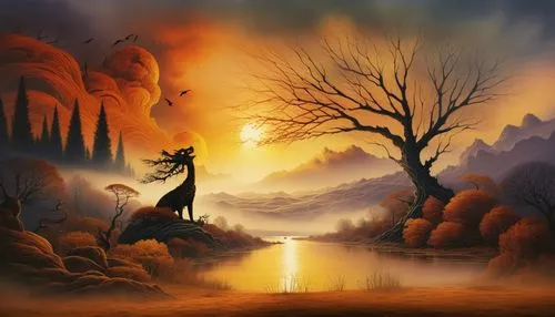 autumn background,fantasy picture,autumn landscape,fantasy landscape,fall landscape,landscape background,fantasy art,autumn scenery,autumn forest,autumn tree,nature background,forest landscape,autumn theme,halloween bare trees,autumn mountains,world digital painting,autumn idyll,samhain,nature landscape,halloween background,Illustration,Realistic Fantasy,Realistic Fantasy 25