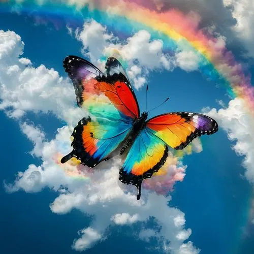 butterfly,colors,rainbow,cloud,rainbow,a erfly with rainbow colors flying on clouds,rainbow butterflies,sky butterfly,butterfly background,aurora butterfly,rainbow background,butterfly wings,Photograp