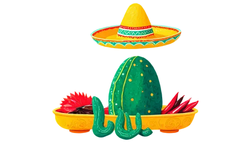 Colorful logo, Mexican restaurant, vibrant sombrero, intricate patterns, bold typography, cactus silhouette, chili pepper, tortilla chip, avocado, traditional pottery, warm lighting, festive compositi