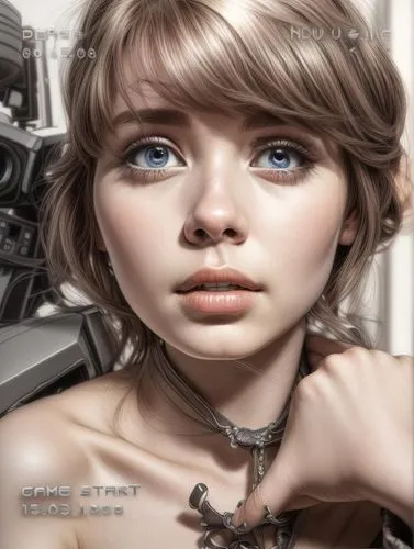 world digital painting,cyborg,chainlink,sci fiction illustration,cybernetics,digital painting,image manipulation,girl portrait,silver,jewelry,digital art,humanoid,photo painting,digital artwork,women's eyes,artificial hair integrations,child girl,photoshop manipulation,gift of jewelry,retouching