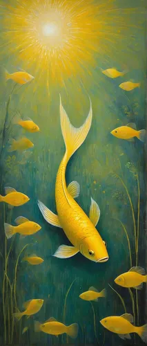 yellow fish,koi fish,koi,surface lure,koi carp,fish in water,oil painting on canvas,nuphar,forest fish,school of fish,oil on canvas,koi pond,fishing float,fish gold,gold fish,oil painting,small fish,el mar,the fish,goldfish,Illustration,Abstract Fantasy,Abstract Fantasy 15