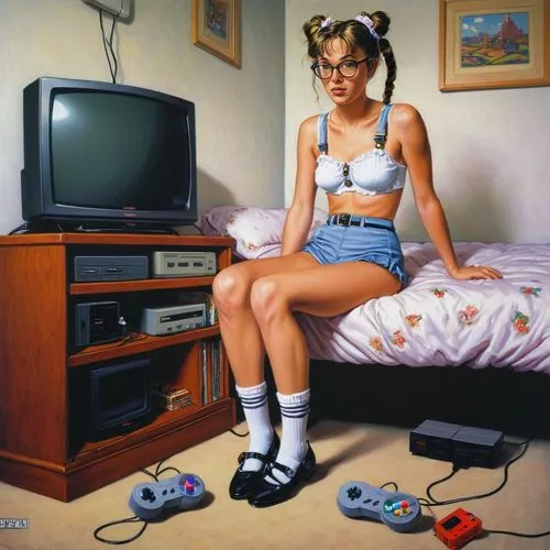 super nintendo,snes,games console,game console,videogaming,gaming console,video gaming,retro women,psone,playstation,retro girl,video game console,game consoles,gamerankings,girl at the computer,gamer zone,nintendo entertainment system,playstations,internet addiction,retro woman,Conceptual Art,Sci-Fi,Sci-Fi 21