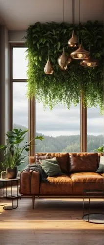 living room,livingroom,modern living room,houseplant,apartment lounge,sunroom,houseplants,house plants,sky apartment,green living,modern decor,modern room,sitting room,indoor,home interior,loft,hanging plants,3d rendering,interior design,modern minimalist lounge,Illustration,Abstract Fantasy,Abstract Fantasy 14