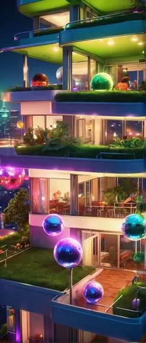 futuristic architecture,futuristic landscape,smart house,futuristic art museum,jetsons,dreamhouse,sky space concept,sky apartment,penthouses,cube stilt houses,futuristic,colored lights,modern architecture,arcology,luxury hotel,holiday complex,mid century modern,suburbanized,condos,seasteading,Illustration,Realistic Fantasy,Realistic Fantasy 38