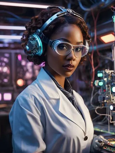 female doctor,cosima,afrofuturism,ship doctor,holtzmann,technologist,zygon,chibnall,scientist,junipero,cyber glasses,electrophysiologist,binti,technirama,theoretician physician,advantus,jenji,librarian,astrobiologist,docteur,Illustration,Realistic Fantasy,Realistic Fantasy 21