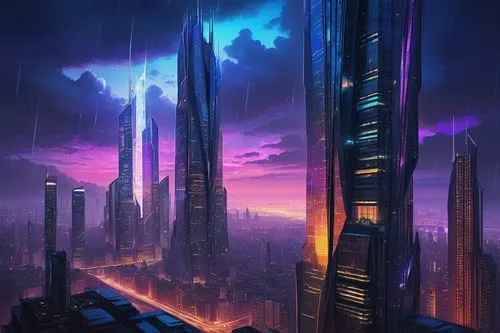 futuristic landscape,cybercity,coruscant,cityscape,metropolis,cyberpunk,fantasy city,cybertown,skyscrapers,futuristic,cyberport,skyscraper,city skyline,megalopolis,dystopian,futuristic architecture,the skyscraper,coruscating,cyberworld,vanu,Illustration,Retro,Retro 11