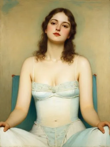 elegant girl in summer painted the way of French Painter jean-dominique Ingres,a woman sitting on a chair with her head down,woman sitting,odalisque,leighton,godward,woman on bed,bouguereau,delaroche,