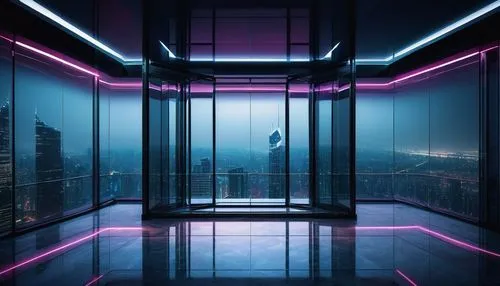 elevator,elevators,levator,vapor,sky apartment,vertigo,futuristic,glass wall,cyberpunk,aesthetic,skyscraper,neon,hypermodern,the server room,ultramodern,lair,atmospheres,atmosfera,luxe,sky space concept,Illustration,Abstract Fantasy,Abstract Fantasy 06