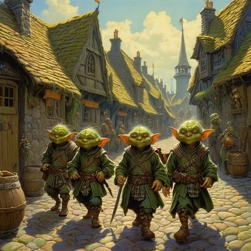 goblins,hobgoblins,ogres,halflings,townsfolk,knight village,hopmans,orcs,scandia gnomes,escher village,aurora village,elves,dwarves,elves country,greenslade,townscapes,elves flight,troubadors,hobbits,medieval street,Illustration,Realistic Fantasy,Realistic Fantasy 03