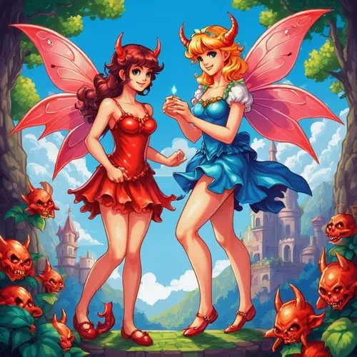 angel and devil,fairies,vintage fairies,darkstalkers,fairy world,cupids,fairy tale icons,fae,fauns,evil fairy,fairytale characters,fairies aloft,fairy forest,harpies,game illustration,fairy stand,fairyland,bewitches,kazooie,yulan,Unique,Pixel,Pixel 05