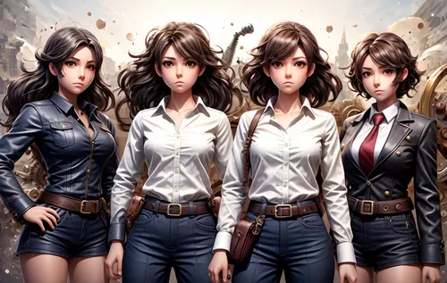 real women,angels of the apocalypse,revolvers,police uniforms,action-adventure game,massively multiplayer online role-playing game,morgan +4,game characters,captain p 2-5,game illustration,game art,su