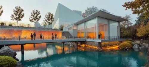 mirror house,water cube,cubic house,futuristic art museum,aqua studio,glass facade