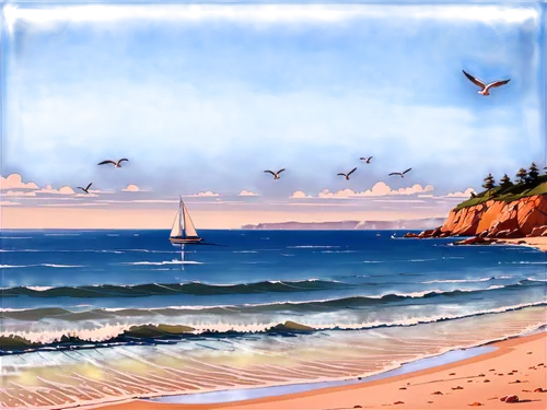 beach landscape,mona vale,seascape,landscape with sea,coastal landscape,sea landscape,terrigal,photo painting,flying sea gulls,seascapes,beach scenery,sailing boats,beautiful beaches,collaroy,sailboats,landscape background,world digital painting,beautiful beach,warringah,sea gulls,Illustration,Japanese style,Japanese Style 06