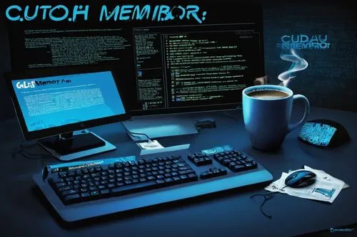 Error screen, dark background, blue text, "torch.cuda.outofmemoryerror" message, bold font, warning symbol, computer screen, desktop, coding environment, messy desk, papers scattered, coffee cup, lapt