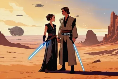 cg artwork,rots,star wars,couple silhouette,starwars,republic,sw,background image,would a background,obi-wan kenobi,wedding icons,jedi,luke skywalker,father and daughter,empire,mother and father,clone jesionolistny,young couple,desert background,sequel follows,Illustration,Vector,Vector 01