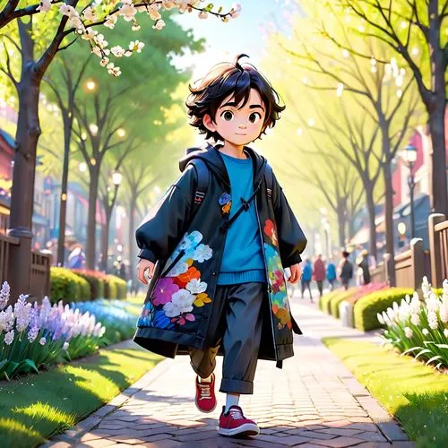 walking in a spring,hiro,strolling,springtime background,takato cherry blossoms,newsboy,japanese sakura background,spring background,walk,tadashi,stroll,walking,walkin,walk in a park,hiroji,ghibli,yuzuru,eiji,anime cartoon,studio ghibli,Anime,Anime,Cartoon