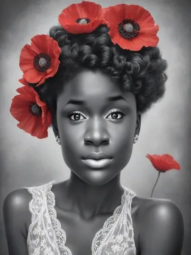 digital painting,world digital painting,afro american girls,girl in a wreath,afro-american,girl portrait,digital art,afro american,african american woman,african woman,afroamerican,girl in flowers,digital artwork,red petals,portrait background,oil painting on canvas,photo painting,red poppy,red flower,romantic portrait