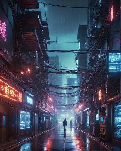 cyberpunk,bladerunner,cybercity,kowloon,cyberworld,shinjuku,cybertown,neuromancer,replicants,cyberscene,shanghai,kamurocho,mongkok,cyberport,scifi,deckard,alleyway,alley,kowloon city,shadowrun,Illustration,Paper based,Paper Based 12