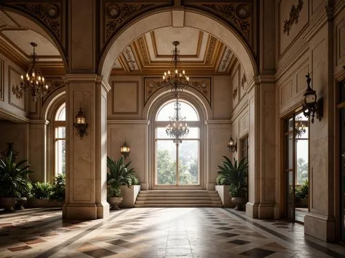 theed,hallway,cochere,ballroom,entrance hall,ornate room,sapienza,lobby,grandeur,corridors,marble palace,rosecliff,archways,neoclassical,conservatory,entranceways,hotel lobby,corridor,palatial,enfilade