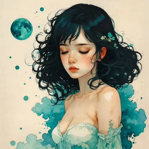 kommuna,hoshihananomia,watercolor blue,water pearls,diwata,chryste,Illustration,Paper based,Paper Based 19