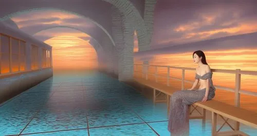 dreamfall,asheron,virtual landscape,fantasy picture,skybridge,shenmue,Illustration,Paper based,Paper Based 30