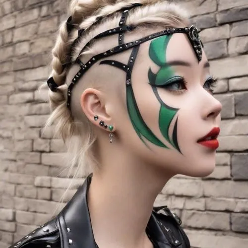 streampunk,punk design,cyberpunks,cyberdog,face paint,grimes,warpaint,tattoo girl,headpiece,body art,geometric style,kokoshnik,pintados,jeffree,tribal,punk,rockabilly style,diadem spider,tribal masks,bodypaint