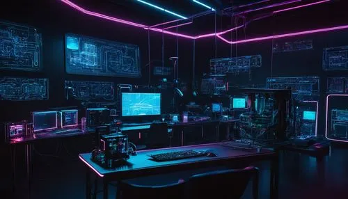 computer room,the server room,cyberscene,cyberpunk,neon coffee,computerized,cyber,working space,cybertown,neon,computer workstation,study room,cyberpatrol,cyberview,cyberia,ufo interior,spaceship interior,neons,computacenter,laboratory,Conceptual Art,Daily,Daily 30