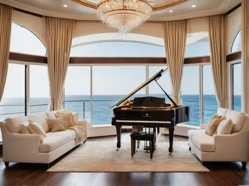 grand piano,steinway,the piano,on a yacht,great room,luxury home interior,yacht,steinways,piano,concerto for piano,ocean view,oceanfront,penthouses,oceanview,yachts,luxury,livingroom,living room,beach house,play piano,Conceptual Art,Sci-Fi,Sci-Fi 30