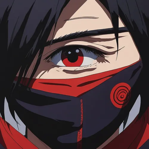 Write a humorous scene with Uchiha Itachi struggling to hide his Sharingan eye.,fire red eyes,red eyes,cartoon ninja,shinobi,fire eyes,yukio,bleeding eyes,nico,ruby,rose png,bandana background,surgica